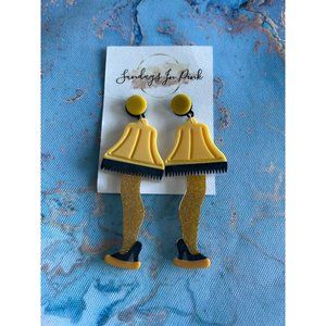 LEG LAMP Fragile Glitter Christmas Earrings NEW
